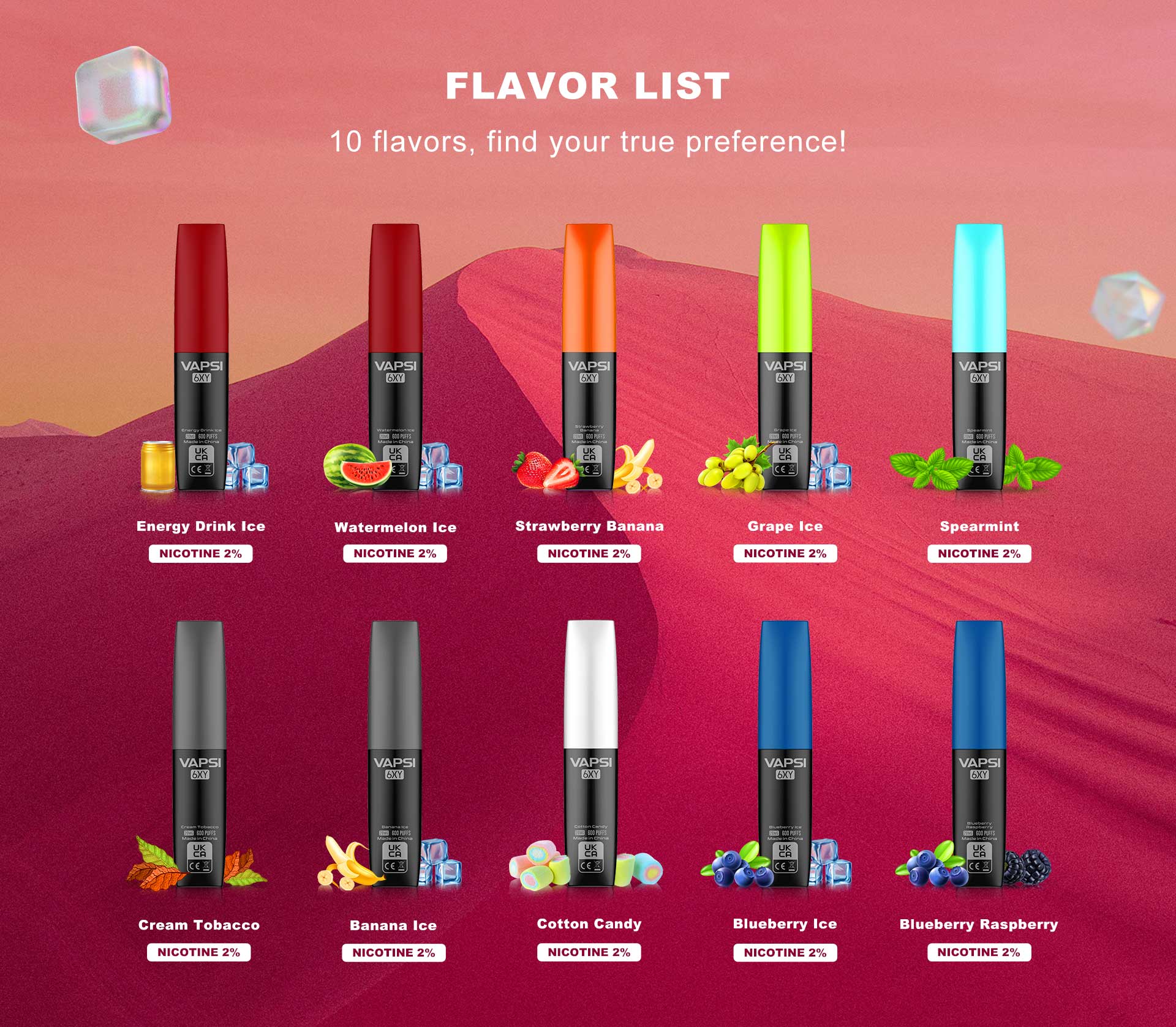Vapsi 6XY Disposable Vapes flavour list flavour list